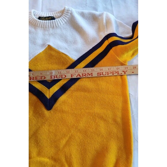 Dehen Knitting Co Vintage 1980s Cheerleading Sweater Gold Purple Size Large - Picture 9 of 10